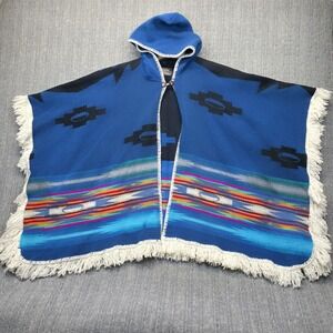Vtg 90s Sisandina Hooded Poncho 100% Wool Made in Ecuador Aztec Southwestern